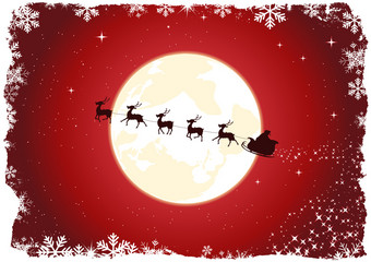 插图圣诞老人开车他的魔法雪橇和他的驯鹿通过的晚上为你的圣诞节卡难看的东西圣诞老人rsquo雪橇