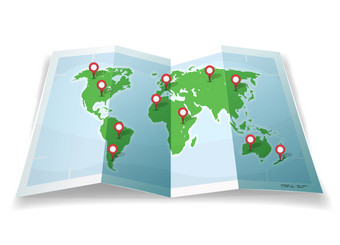 旅行<strong>世界</strong>地图与全球定位系统(gps)针插图卡通简单的<strong>世界</strong>地图与针和位置