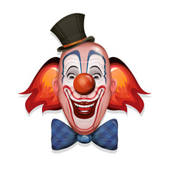 插图设计马戏团小丑头与他红色的鼻子化妆和有趣的头发马戏团小丑脸