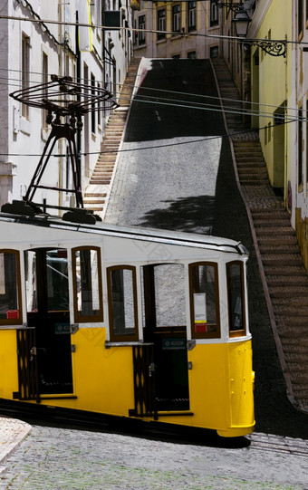 一边视图空黄色的训练你缆索有轨电车里斯本葡萄牙也已知的电梯训练你一边视图空黄色的训练你缆索有轨电车里斯本葡萄牙