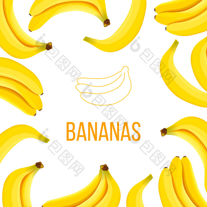 香蕉框架向量卡空中心登上与成熟的香蕉群成熟的香蕉向量卡点缀与文本夏天打印为纺织装饰包装食物设计餐厅健康哪产品横幅广告海报标签菜单标签