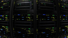 电脑设备和电信技术呈现现代黑暗服务器数据中心的存储中心