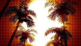 呈现复古的未来主义的背景与棕榈树背景的太阳风格电脑图形的背景完美的为任何主题演讲你的自己的图形项目