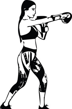 拳击培训女人健身房穿手套向量插图