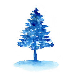 水彩冬天蓝色的圣诞节树孤立的白色背景手绘画插图为打印纹理壁纸元素美丽的水彩画艺术最小的风格水彩冬天蓝色的圣诞节云杉树孤立的白色背景手绘画插图为打印纹理壁纸元素美丽的水彩画艺术最小的风格