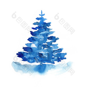 水彩冬天蓝色的圣诞节树孤立的白色背景手绘画插图为打印纹理壁纸元素美丽的水彩画艺术最小的风格水彩冬天蓝色的圣诞节松树孤立的白色背景手绘画插图为打印纹理壁纸元素美丽的水彩画艺术最小的风格