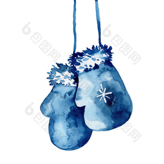 水彩手画手套插图蓝色的颜色羊毛手套为冬天季节新一<strong>年庆</strong>祝活动对象为打印卡概念圣诞节艺术元素孤立的白色<strong>背景</strong>水彩手画手套插图蓝色的颜色羊毛手套为冬天季节新一<strong>年庆</strong>祝活动对象为打印卡概念圣诞节艺术元素孤立的白色