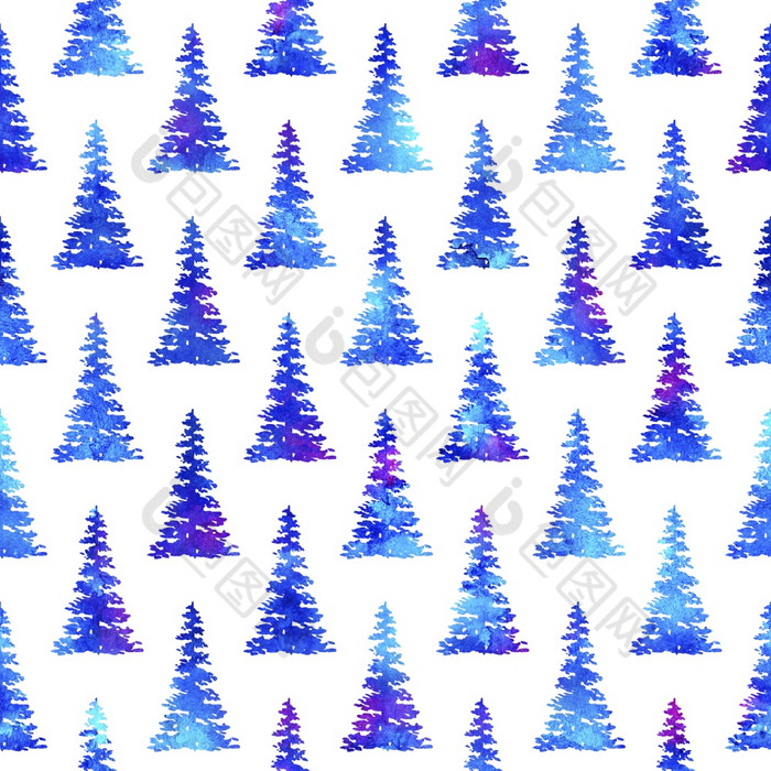 圣诞节水彩画冷杉树无缝的模式蓝色的颜色白色背景手绘水彩云杉松树壁纸为点缀包装圣诞节装饰圣诞节水彩画冷杉树无缝的模式蓝色的颜色白色背景手绘水彩云杉松树壁纸为点缀包装圣诞节装饰