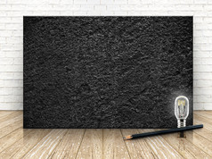 黑色的石头的白色砖墙和的木地板上模板为你的内容
