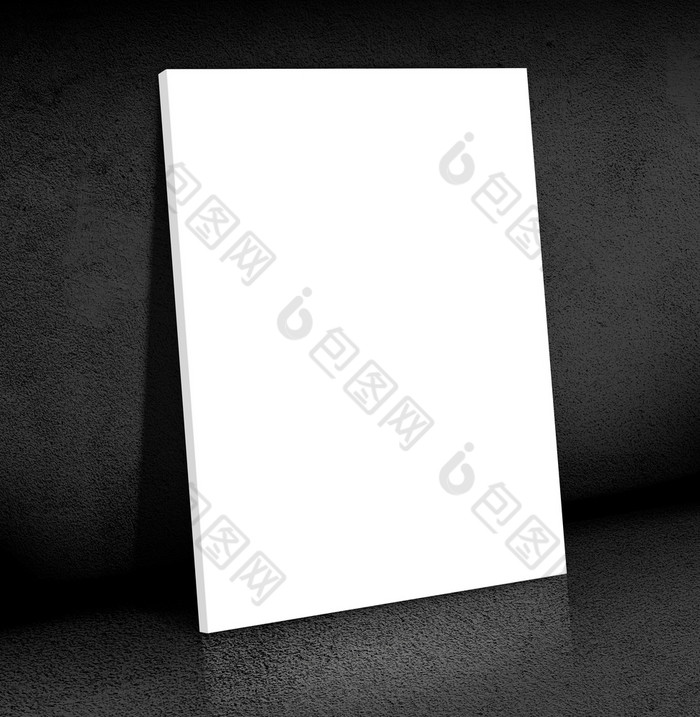 空白白色帆布海报倾斜黑色的水泥房间模拟为添加你的内容业务演讲模板
