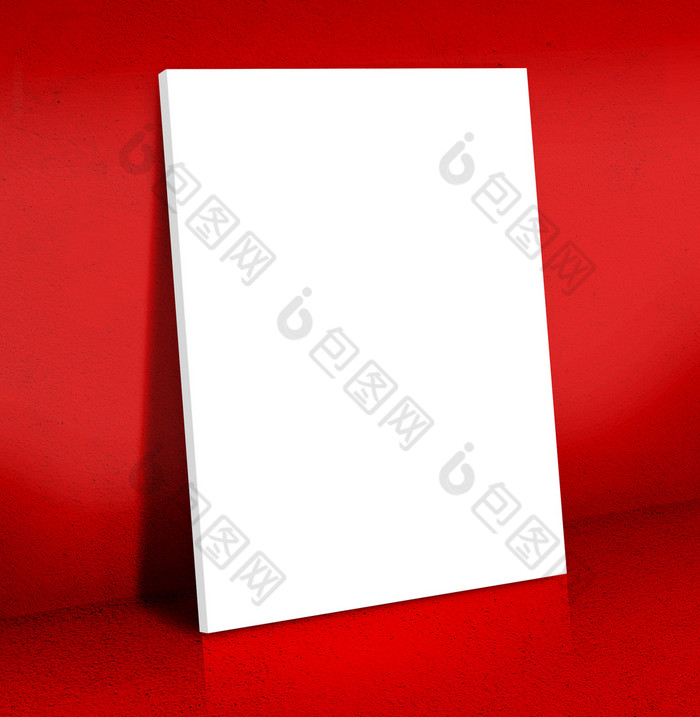 空白白色帆布海报倾斜红色的水泥房间模拟为添加你的内容业务演讲模板
