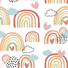 可爱的色彩斑斓的彩虹秋天颜色口感模式无缝的背景托儿所插图的想法为礼物包装纸墙艺术和可打印的卡