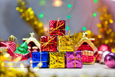 礼物盒子木表格快乐圣诞节和快乐新一年和情人节rsquo一天概念