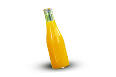 橙色汁包装玻璃瓶白色背景