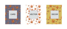 集卡片与无缝的秋天叶子和橡子模式秋天没完没了的设计横幅模板向量插图集卡片与无缝的秋天叶子模式