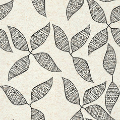 手画三个叶子与纹理无缝的模式美丽的设计为纺织织物封面墙面包装纸色彩斑斓的有创意的插图为打印自然边境手画三个叶子与纹理无缝的模式