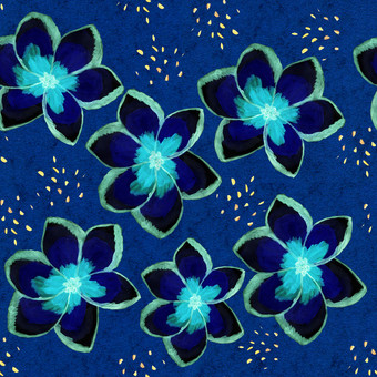 蓝色的鸡蛋花元素与纹理无缝的模式美丽的设计为纺织织物封面墙面包装纸色彩斑斓的有创意的插图为打印自然边境蓝色的鸡蛋花元素与纹理无缝的模式
