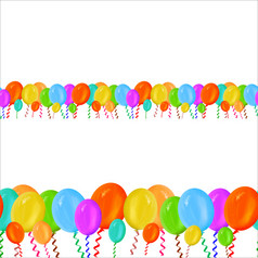 色彩鲜艳的节日集气球无缝的水平边境白色背景重复设计插图为明信片横幅壁纸纺织色彩鲜艳的节日集气球无缝的水平边境白色背景