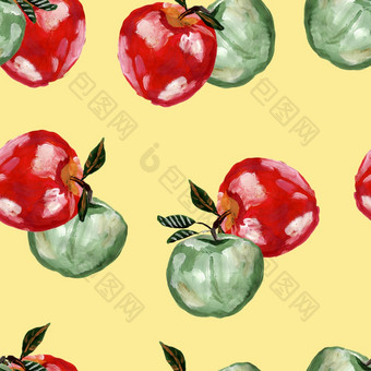 手画没完没了的模式与苹果重复苹果和叶子背景为设计织物打印纺织纺织壁纸海报手画没完没了的模式与苹果