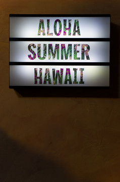 夏天文本照亮背景回来光阿罗哈夏威夷单词