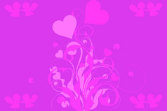 粉红色的和紫色的情人节一天背景植物与心和天使持有手