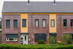 两个梯田房子装饰与多样化的植物现代荷兰体系结构村房屋的荷兰