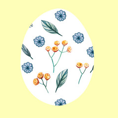白色复活节蛋黄色的背景与模式花装饰复活节蛋与野花绿色叶子味蕾和分支机构艾菊的形状蛋白色复活节蛋黄色的背景与模式野生花