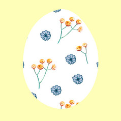 白色复活节蛋黄色的背景与模式花装饰复活节蛋与野花味蕾和分支机构艾菊的形状蛋白色复活节蛋黄色的背景与模式野生花