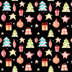 节日圣诞节模式圣诞节装饰为的圣诞节树星星礼物五彩纸屑圣诞节树明亮的色彩斑斓的背景为礼物包装卡片海报节日圣诞节模式