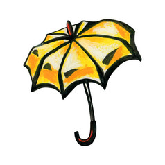 黄色的伞狗与红色的处理秋天和春天概念橙色单对象孤立的白色背景为走多雨的天气黄色的伞狗与红色的处理