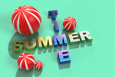 横幅与文本夏天天气和色彩斑斓的红色的浮动球夏天主题背景为卡片横幅横幅