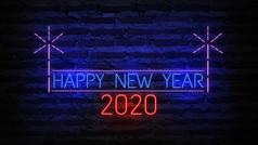 快乐新一年霓虹灯标志背景新一年概念