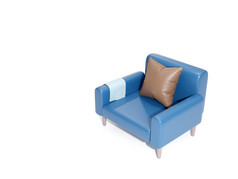 蓝色的皮革沙发孤立的白色背景呈现