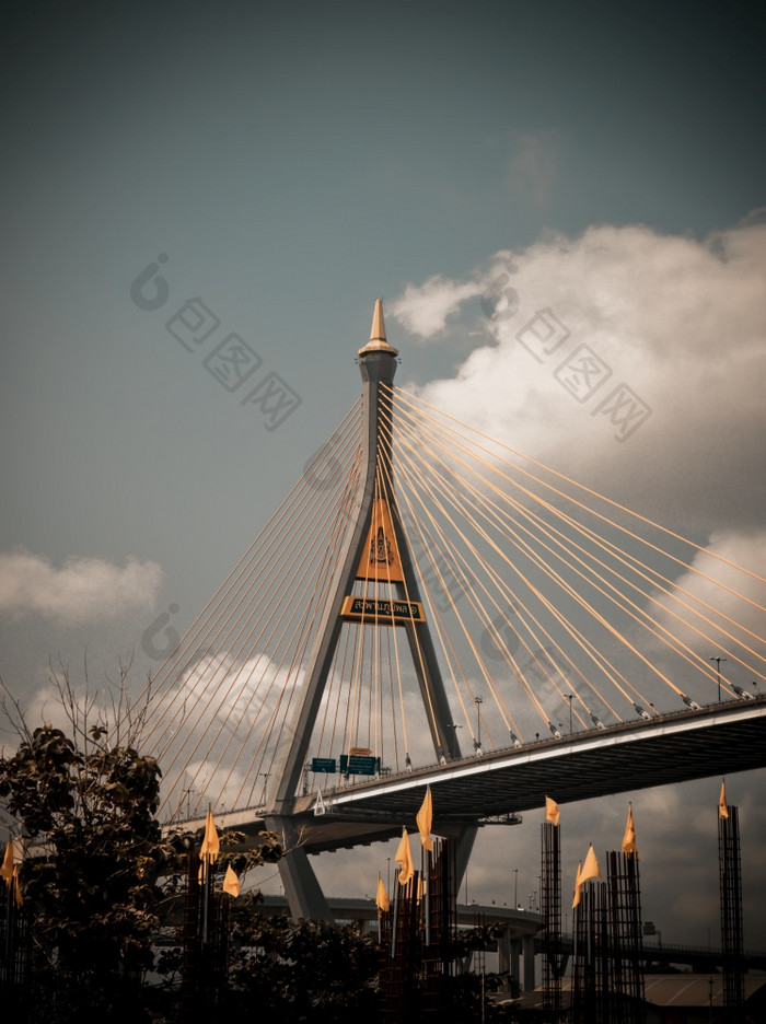 曼谷泰国三月普密蓬悬架桥交叉在潮phraya河下午一个的大多数美丽的桥梁泰国焦点具体地说