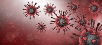 病毒细菌微生物下显微镜红色的背景呈现细菌流感大流行健康风险概念病毒细菌微生物下显微镜红色的背景呈现细菌