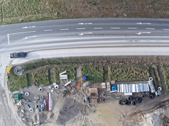 空中照片的材料商店为运河建设工作的建设网站新发展区域拍摄与的无人机