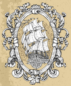 向量航海插图历史冒险概念t恤图形设计元素