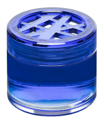 瓶空气清新剂蓝色的的原始包装孤立的白色背景特写镜头空气清新剂瓶原始包装孤立的白色背景特写镜头