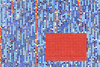 明亮的抽象马赛克<strong>墙</strong>陶瓷蓝色的马赛克的中间矩形<strong>红色</strong>的马赛克的<strong>墙</strong>排与蓝色的陶瓷马赛克的选择片段排与<strong>红色</strong>的马赛克