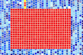 明亮的抽象马赛克墙陶瓷蓝色的马赛克的中间矩形红色的马赛克的墙排与蓝色的陶瓷马赛克的选择片段排与红色的马赛克