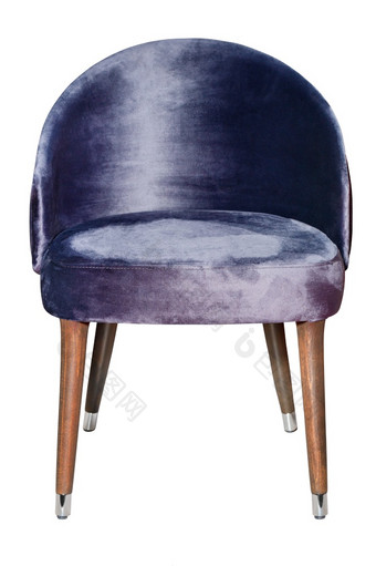 软舒适的椅子木腿与黑暗紫色的薇洛尔室内装潢照片前面的图像孤立的白色背景软垫半圆形凳子与黑暗紫色的薇洛尔室内装潢和木腿孤立的白色背景
