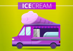 冰奶油卡车概念横幅卡通插图冰奶油卡车向量概念横幅为网络设计冰奶油卡车概念横幅卡通风格