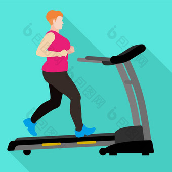 脂肪女人跑步机图标平插图脂肪女人跑步机向量图标为网络设计脂肪女人跑步机图标平风格