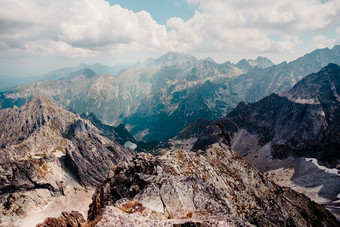 景观山山峰风景从<strong>高峰会</strong>宽谷和粗糙的山范围的塔特拉山山