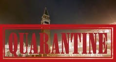 检疫警告意大利伦巴第地区威尼斯放置下quaeantine在冠状病毒疾病爆发新冠病毒警报标志