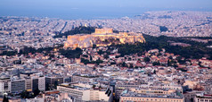 城市景观雅典早期早....与的卫城见过从利卡维多斯山的最高点的城市