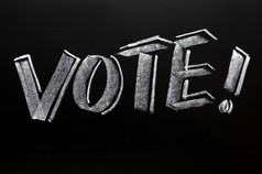 投票词写粉笔与大感叹马克黑板上