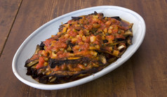 食物背景茄子而且胡椒炖肉从意大利厨房