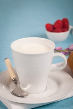 健康的营养与新鲜的牛奶白色杯