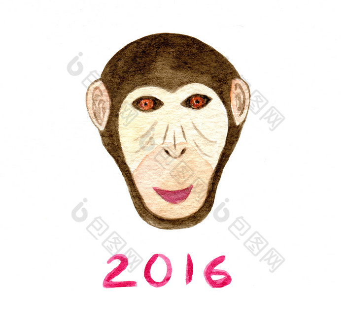 水彩猴子打印快乐新一年卡一年猴子黑猩猩艺术作品水彩猴子打印快乐新一年卡一年猴子黑猩猩艺术作品